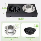 Adjustable Elevated Dog Bowl Stand with 3-Bowl Set – 5 Heights 3.2–12.2 Inch, 2 Stainless Steel Bowls + Slow Feeder Bowl for Small Medium Large Dogs, Raised Feeder in Black or Gray
