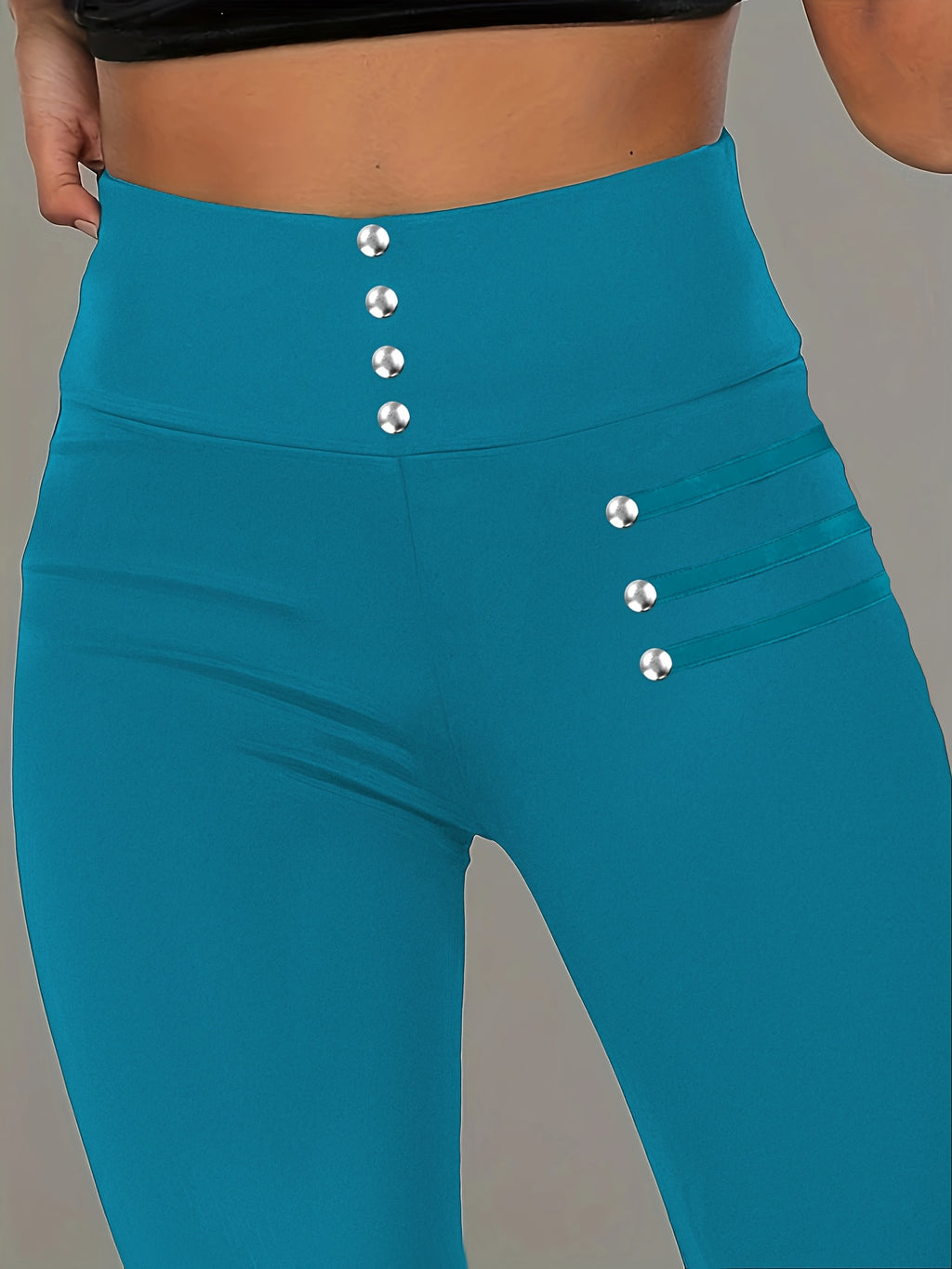 Women's High-Waisted Beaded Leggings - Elastic Slim Fit Shaping Pants, Non-See-Through, Machine Washable, Spring Summer Fall Wear, Multi-Color Options S-XXL