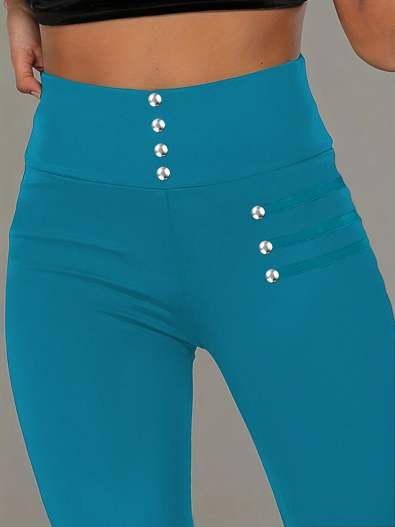 Women's High-Waisted Beaded Leggings - Elastic Slim Fit Shaping Pants, Non-See-Through, Machine Washable, Spring Summer Fall Wear, Multi-Color Options S-XXL