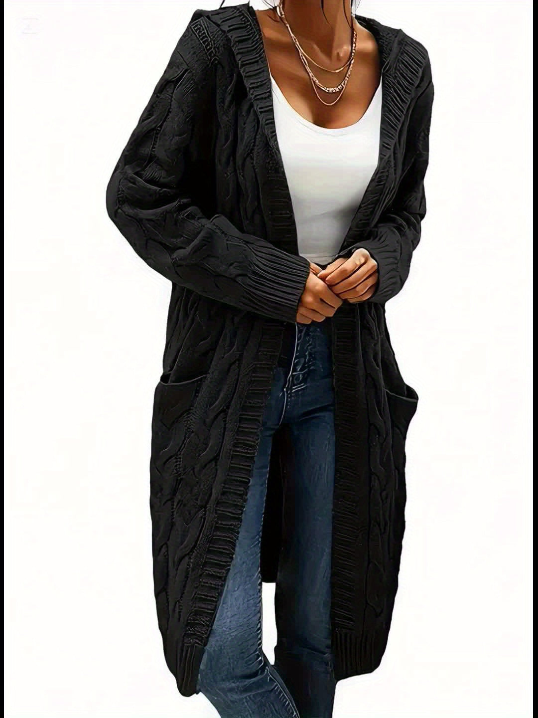 Women's Solid Color Knit Cardigan Sweater – Soft Stretch Polyester Open Front Layering Jacket for Fall Winter