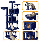 57-Inch Multilevel Cat Tree Tower with 2 Condos – Sisal Scratching Posts, Dangling Ball, Round Platform & Ladder for Indoor Kittens & Small Cats, 6 Colors, Christmas Gift for Cat Lovers