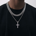 4-Piece Men's Punk Jewelry Set Quartz Watch Cuban Chain Necklace Bracelet and Cross Necklace with Rhinestone Details Hip Hop Style Gift for Men