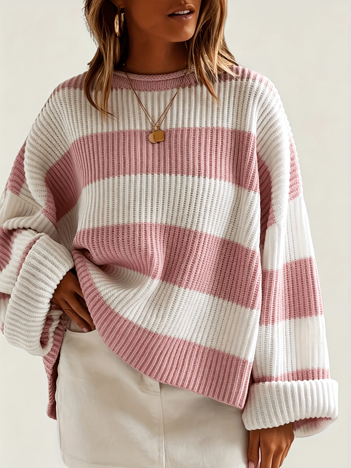 Women's Loose V-Neck Off-Shoulder Pullover Sweater Casual Lazy Style Knit Top Green Black Grey Navy Purple Linen S M L XL XXL