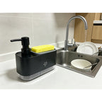 2-in-1 Soap Dispenser with Built-In Sponge Holder for Kitchen Sink – Countertop Pump Dispenser for Hand & Dish Soap, Detergent Dispenser, Easy Refill, Ideal Kitchen Organizer