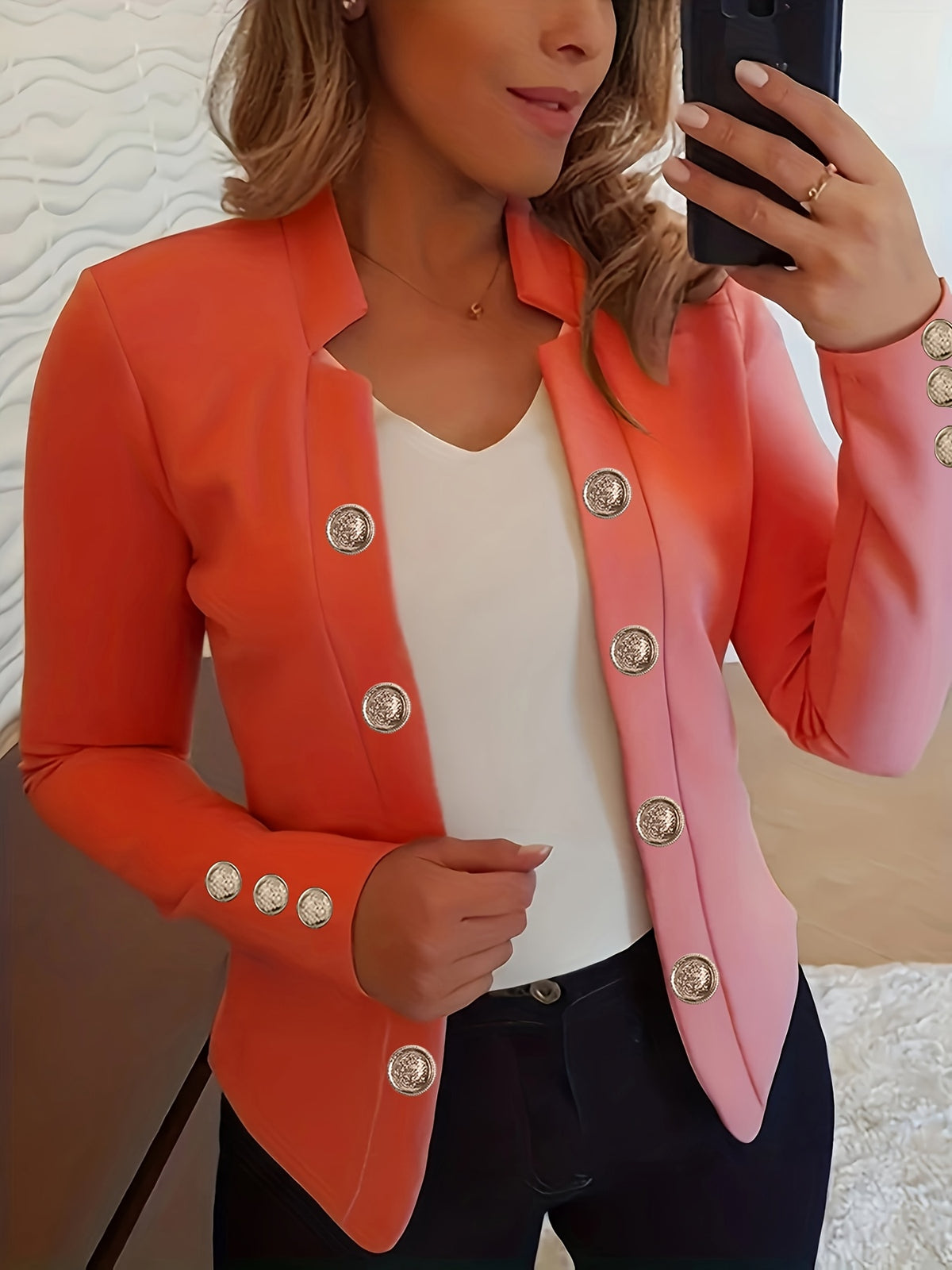 Women's Solid Color Long Sleeve Casual Jacket | Lapel Button Lightweight Stretch Blazer Coat for Spring Fall Everyday Outerwear
