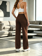 High Waist Tummy Control Wide Leg Pants Women with Pockets - Flowy Straight Leg Trousers, Soft Yoga Athletic Pants for Commute Casual Wear S M L XL