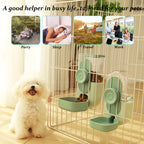 Hanging Cage Pet Feeder & Waterer Set 35oz - Auto Gravity Food & Water Dispenser for Cats Dogs Rabbits Chinchillas Ferrets Hedgehogs - Battery-Free Cage Mount Feeding Station for Small Animals (Green)