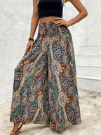 Women's Bohemian Wide Leg Pants High Waist Elastic Waist Paisley Floral Print Casual Flowy Trousers Spring Summer Fall S M L XL Multicolor