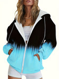 Women's Zip Open Front Hoodie Sweatshirt Color Block Print Loose Casual Layering Knit Top 100% Polyester Mid Stretch Spring Summer Fall S M L XL XXL