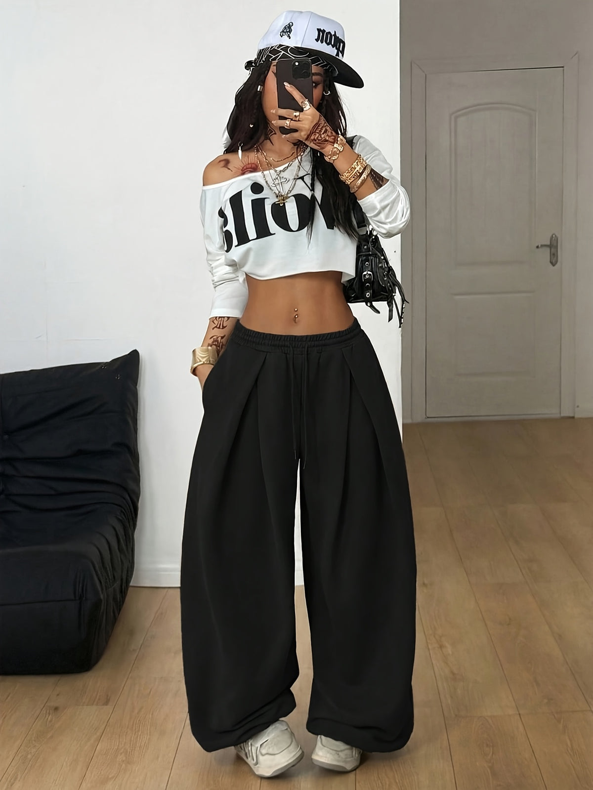 Women's Y2K Low Waist Drawstring Pants Loose Fit Wide Leg Trousers Street Style Casual Light Gray Spring Summer XS-XL