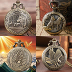 Vintage Bronze Pocket Watch Set of 2 – Classic Round Dial Quartz Movement, Zinc Alloy Case Nickel-Free Strap, Antique Style Timepiece – Perfect Gift for Christmas Birthday Graduation Valentine's Day