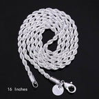 925 Silver Twisted Rope Chain Necklace for Women – Hip-Hop Chunky Textured Design, 16 to 30 Inches, Elegant Daily Wear Jewelry for Music Festivals Vacation Outfits Valentine's Day Christmas Gift