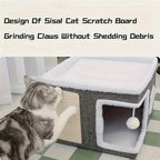 Foldable Multi-Layer Cat House with 2-Tier Bed Toy Tunnel Scratching Post Plush Hanging Ball and Cozy Mat Indoor Cat Cube Enclosure Nylon Frame Canvas All-Season Cat Furniture