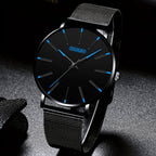 Men's Classic Quartz Watch with Stainless Steel Mesh Band – Black Dial Analog Digital Display, Date Day Stopwatch Chronograph, Scratch-Resistant Glass, Elegant Minimalist Dress Watch for Everyday Formal Wear, 5 Colors
