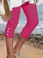 Women's Capri Pants Solid Color Stretchy Button-Front Elastic Waist Three-Quarter Length Trousers Casual Dressy Spring Summer Machine Washable S M L XL XXL