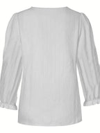 Women's Elegant Lace Texture V-Neck Short Sleeve Blouse Lightweight Breathable Spring Summer Casual Shirt Machine Washable White S-XXL