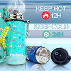 16oz Kids Stainless Steel Water Bottle – Vacuum Insulated, 3D Printed Design, Leak-Proof & BPA-Free, Cold 24H Hot 12H, Fun Styles for Boys & Girls – Perfect Gift for Students, School & Outdoor Activities