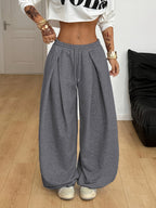 Women's Y2K Low Waist Drawstring Pants Loose Fit Wide Leg Trousers Street Style Casual Light Gray Spring Summer XS-XL