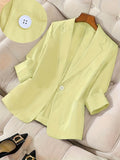 Women's Single Button Blazer Jacket 3/4 Sleeve Lightweight Suit Coat | Elegant Casual Outerwear for Spring Summer Fall | Office Work Business Professional Solid Color Blazer S M L XL XXL