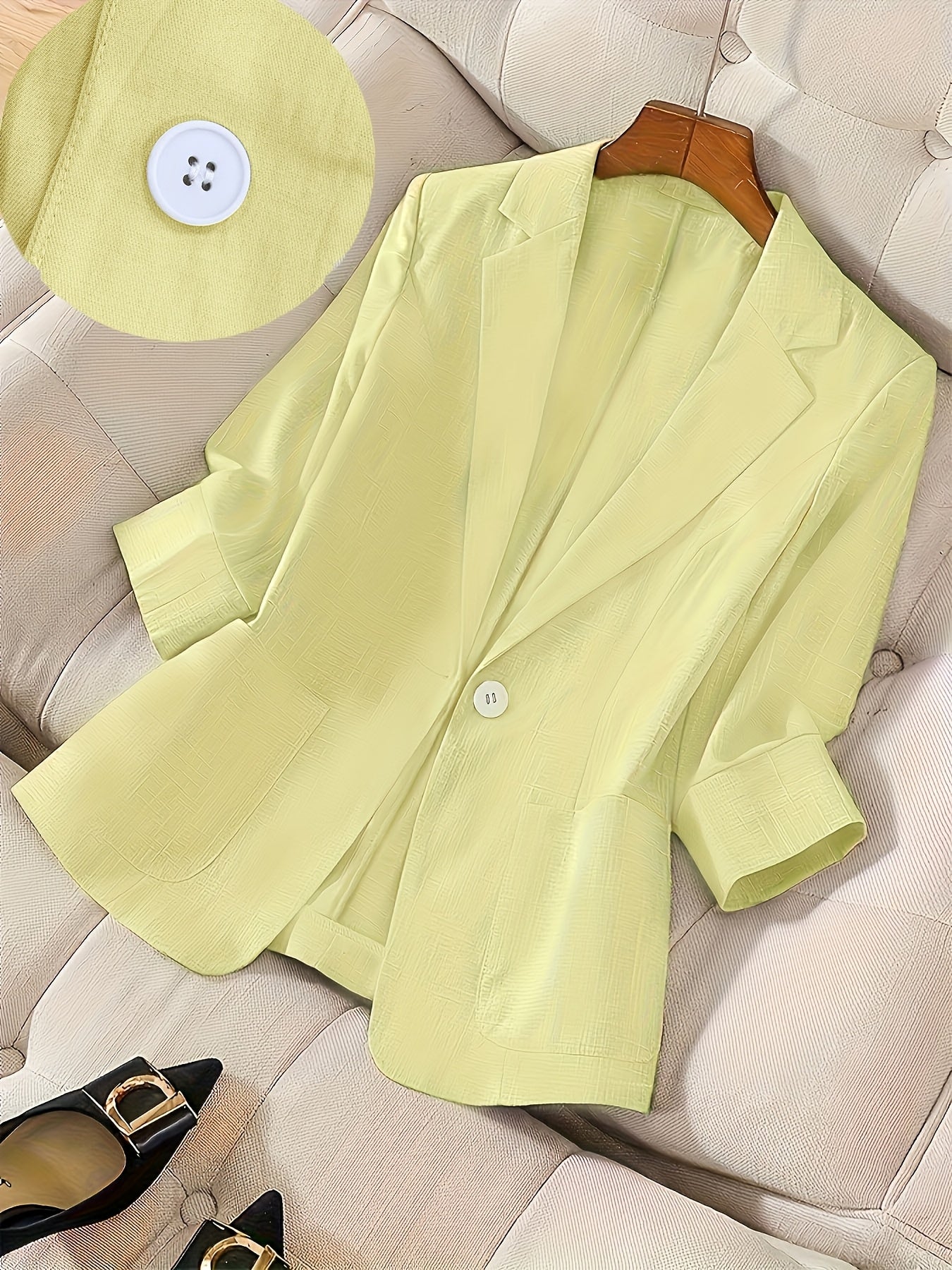 Women's Single Button Blazer Jacket 3/4 Sleeve Lightweight Suit Coat | Elegant Casual Outerwear for Spring Summer Fall | Office Work Business Professional Solid Color Blazer S M L XL XXL