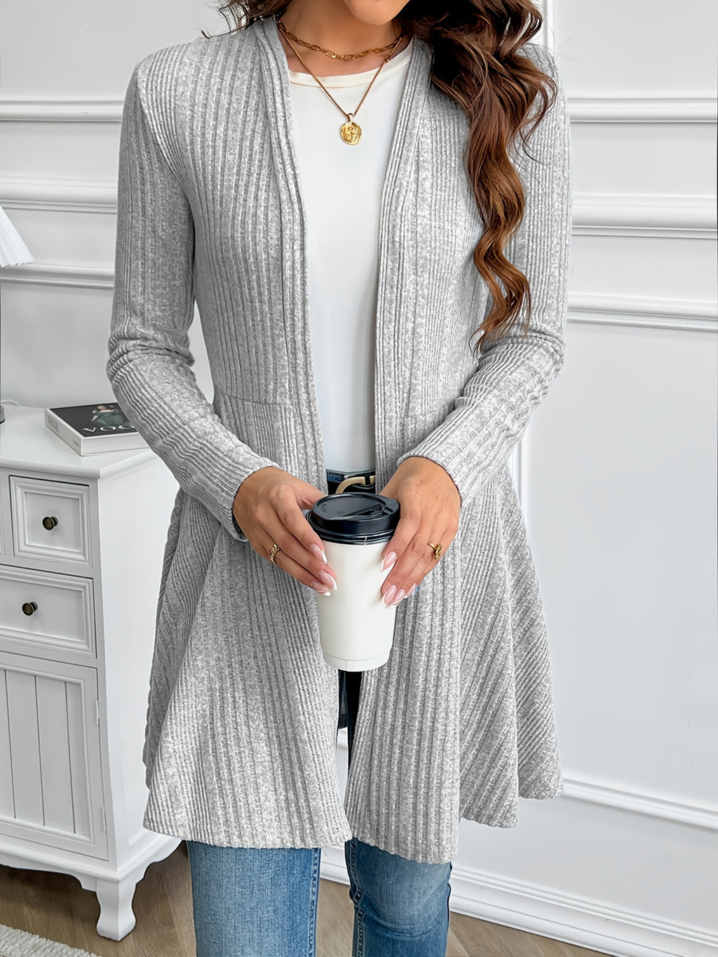 Women's Collarless Loose Jacket Solid Color Lightweight Outerwear Spring Fall Casual Coat Light Grey Black Khaki S M L XL XXL