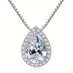 1CT D Color Moissanite Water Drop Pendant Necklace for Women – 925 Sterling Silver Teardrop Necklace with Certificate, Bridal & Anniversary Jewelry Gift