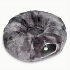 Cat Tunnel with Bed & Donut Peep Hole – Soft Plush Indoor Cat Toy, Multi-functional Hideout & Amusement Park for Cats, Kittens & Rabbits, Includes Pet Scarf, Small Medium Large