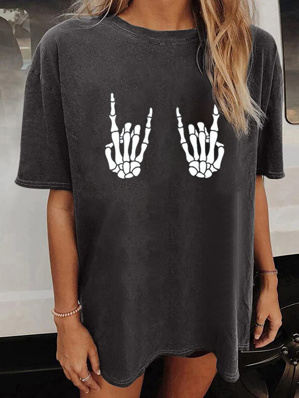 Women's Skull Print T-Shirt Crew Neck Short Sleeve Casual Loose Summer Top Halloween Fashion Graphic Tee Shirt S-XXL Multiple Colors