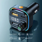Bluetooth FM Transmitter for Car – BT 5.0, 48W QC3.0 & PD Fast Charge, Dual Microphone, 360° Bass, 2 USB + 1 USB-C Ports, Supports U Disk & AUX, Car Stereo Adapter – Black