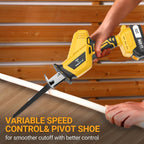 Cordless Reciprocating Saw with LED Light & Safety Lock | Electric Handsaw for Multi-Purpose Cutting, Replaceable Blades, Toolbox Included – 1 or 2 Battery Options, Yellow/Green/Red