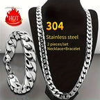 Men's Stainless Steel Hip-Hop Punk Necklace & Bracelet Set 2pcs – Matching Couple Chain Jewelry, Streetwear Accessories, Available in 18–30 Inch, Bold Fashion Statement for Men & Women