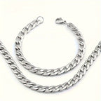 Men's Stainless Steel Hip-Hop Punk Necklace & Bracelet Set 2pcs – Matching Couple Chain Jewelry, Streetwear Accessories, Available in 18–30 Inch, Bold Fashion Statement for Men & Women