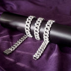 Men's Cuban Link Chain Necklace Hip Hop Style with Synthetic Gem Inlay – Silver & Gold Tone, 45cm / 50cm, Gift Box Included, Bold Statement Jewelry for Any Occasion