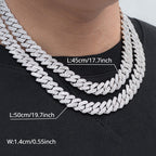 Men's Cuban Link Chain Necklace Hip Hop Style with Synthetic Gem Inlay – Silver & Gold Tone, 45cm / 50cm, Gift Box Included, Bold Statement Jewelry for Any Occasion