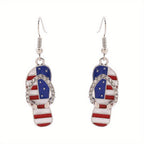 4th of July Patriotic Jewelry Set for Women 4 Piece – American Flag Earrings Bracelet Necklace Independence Day Gift Set with CZ Inlay