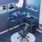 L Shaped Computer Desk with Storage Bag & Shelves – Reversible Corner Office Table, PC Laptop Workstation for Home Office, Study Room, Space-Saving Writing Desk