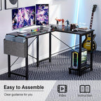 L-Shaped Corner Desk 50 Inch – Gaming & Home Office Computer Desk with CPU Stand, Side Bag & Wooden Desktop, Reversible PC Writing Study Table for Home Office, Dorm & Small Spaces