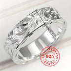 925 Silver Plated Bohemian Wide Band Ring Artisan Carved Leaf Flower Vintage Statement Ring for Women Wedding Party Special Occasion 1g Lightweight