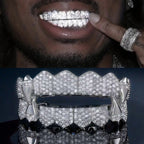 16 Teeth Hip Hop Grillz Upper & Lower Set – Bling Silver Gold Punk Style Teeth Grills for Rap, Cosplay, Halloween & Performance