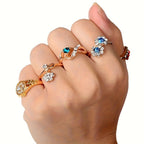 10PCS Stainless Steel Stacking Rings Set for Women – Adjustable Boho Rings with Colorful CZ Gems, Hypoallergenic 316 Steel, Party Favors & Everyday Gift