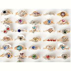 10PCS Stainless Steel Stacking Rings Set for Women – Adjustable Boho Rings with Colorful CZ Gems, Hypoallergenic 316 Steel, Party Favors & Everyday Gift