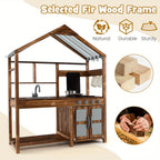 Mud Kitchen for Kids 3-7, Outdoor Solid Wood Play Kitchen with Canopy, Rotatable Faucet & Removable Sink, Realistic Stoves & Knobs, Chalkboard, Ample Storage – Natural Wood Backyard Pretend Cooking Set