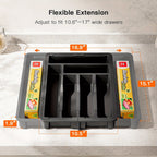 Expandable Cutlery Tray Drawer Organizer – Adjustable Kitchen Silverware Organizer for Knives, Forks & Spoons with Labels – Fits Kitchen, Bedroom & Living Room Drawers – Bamboo & Plastic