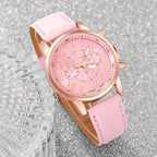 Women's Roman Numeral Quartz Watch Set of 3 - Trendy Round Face Analog Wristwatch with Band in Black White Pink, Elegant Ladies Watch Gift Set for Birthday, Valentine's & Holiday