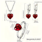 925 Sterling Silver Heart-Shaped Cubic Zirconia Jewelry Set for Women – 3 Piece Necklace Ring and Earrings Trio, Romantic CZ Gift Set for Anniversary Valentine’s Day Birthday, Available in 4 Colors