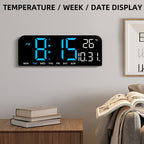 Large Screen LED Alarm Clock with Auto-Dimming Remote Control – 15 Inch Digital Clock Displays Time, Date, Week, Temperature & Humidity – Bedroom Bedside Clock for Seniors, Living Room, Office Desk