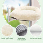 Large Cat Window Perch with Padded Hammock – Steel Frame Holds 40 lbs, 4 Powerful Suction Cups, 24.8x15.35 Inch Sunbathing Cat Seat for Indoor Cats, Easy Install No Drilling Required