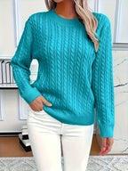 Women's Round Neck Pullover Sweater – Soft Solid Color Knit Top for Casual & Formal Wear, All-Season Layering Essential, Sky Blue, Sizes XS-XXL