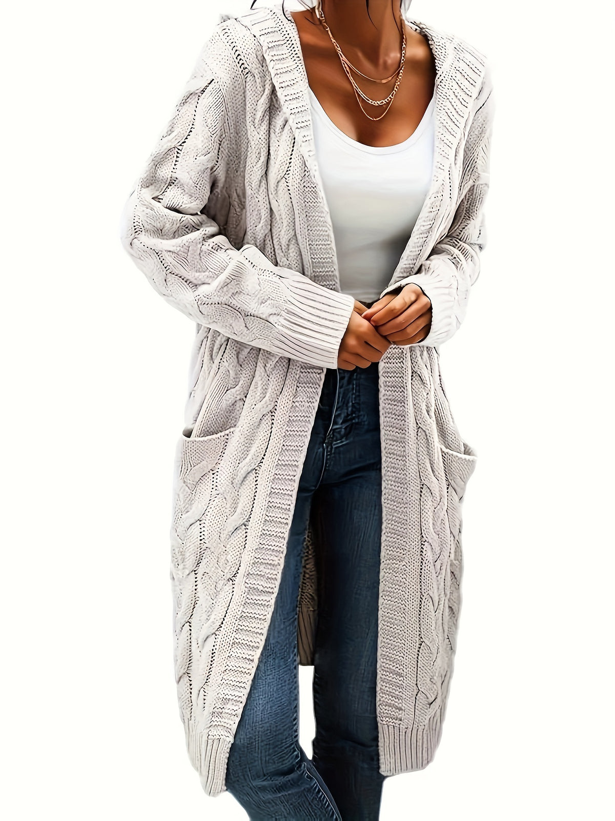 Women's Collarless Knit Cardigan – Minimalist Solid Color Polyester Casual Open Layer for Fall & Winter in 19 Colors