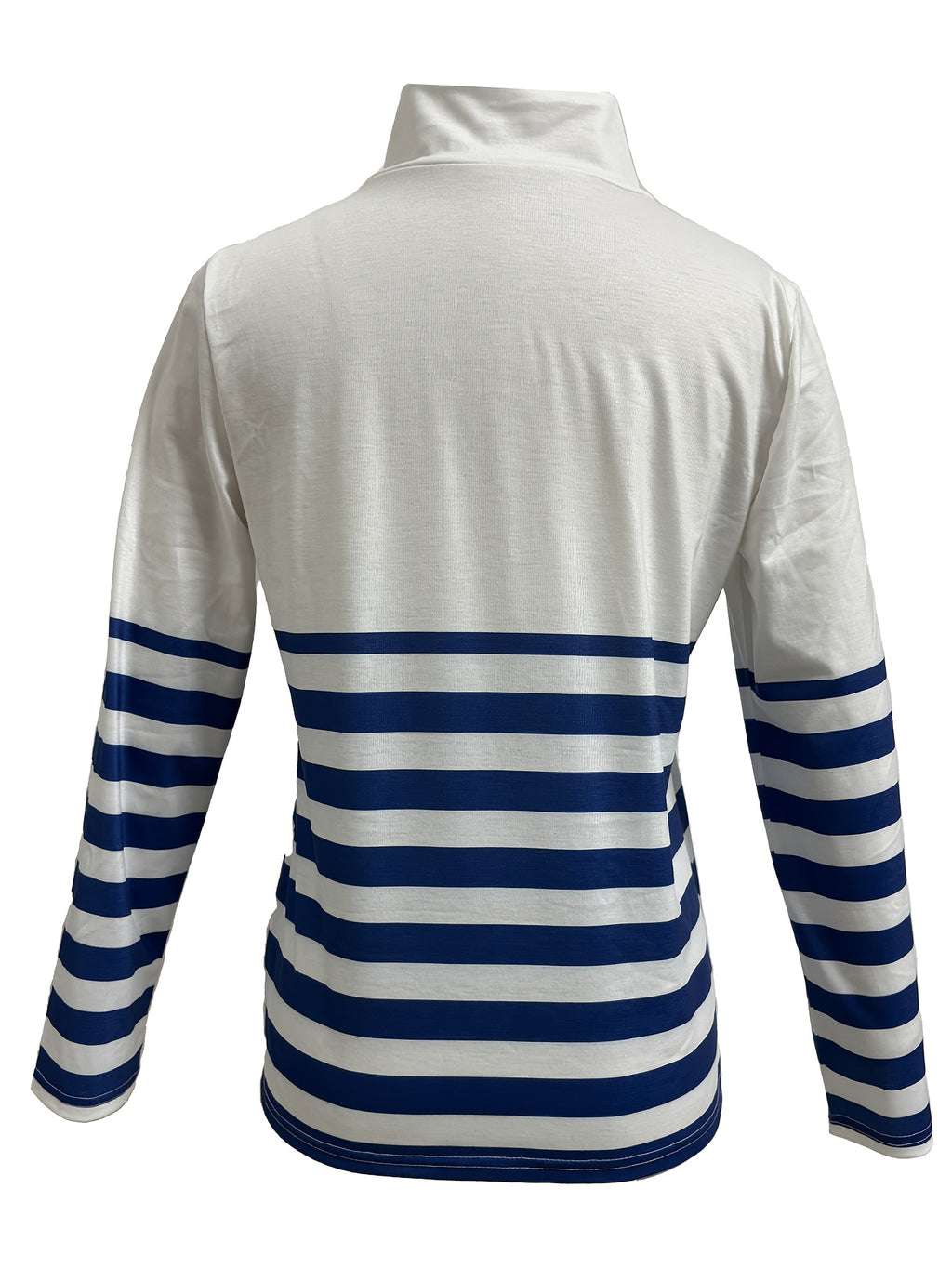 Striped Print Long Sleeve Zip Up Stand Collar T-Shirt Women Casual Top – Black Bars Red Blue Light Green Stripes S-XXL